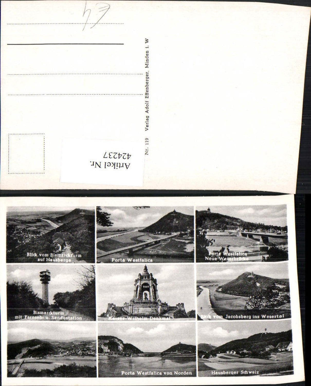 424237,Porta Westfalica Denkmal Brücke Bismarckturm Mehrbildkarte