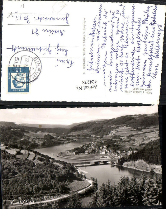 424238,Einruhr in d. Eifel Totale Dorf am See Fluss Brücke