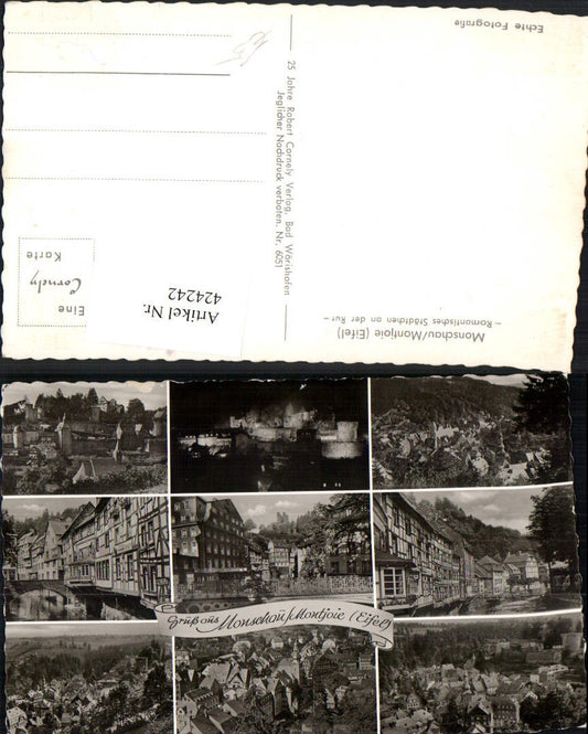 424242,Monschau in d. Eifel Totale Fluss Brücke Burg Mehrbildkarte