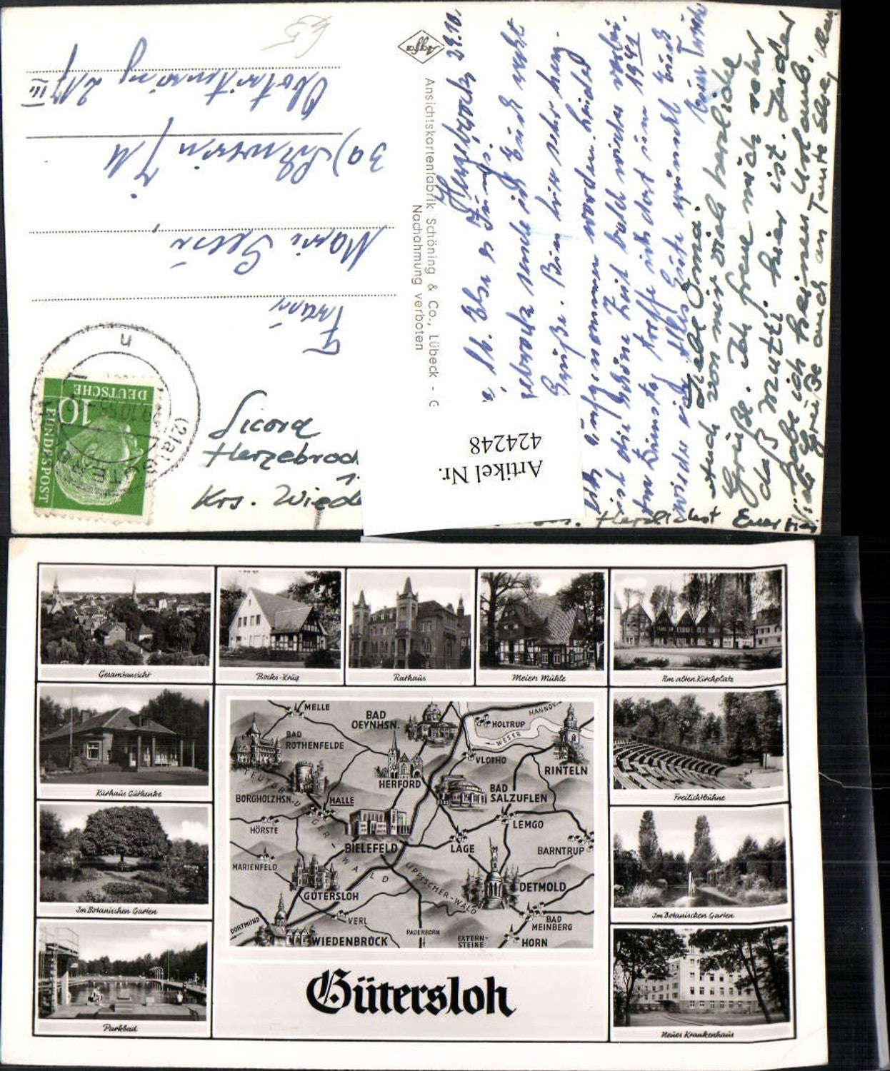 424248,Gütersloh Totale Landkarte Rathaus Krankenhaus Parkbad Mehrbildkarte