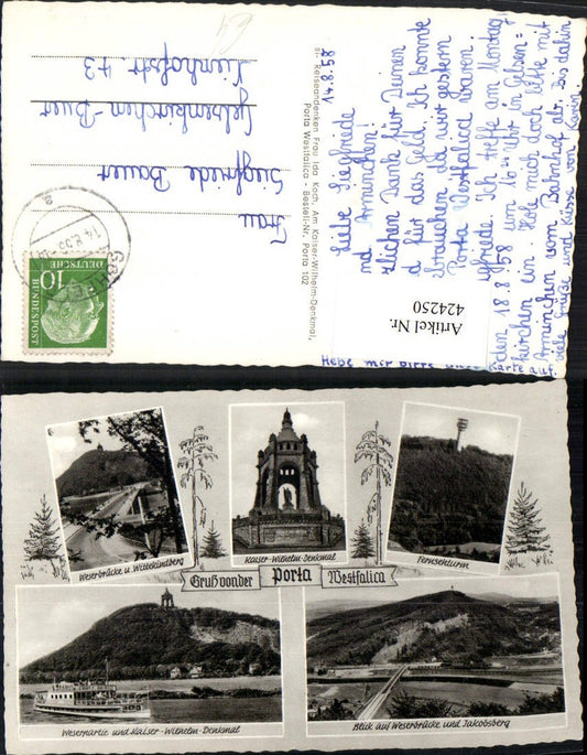 424250,Porta Westfalica Denkmal Fernsehturm Brücke Schiff Mehrbildkarte