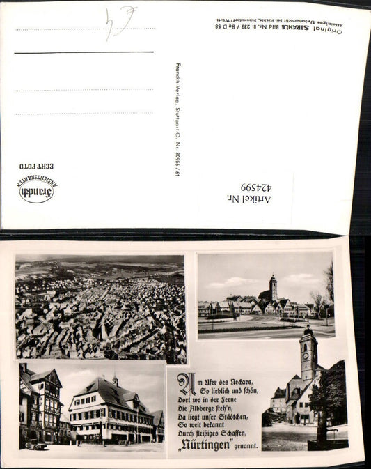 424599, Nürtingen, Church, Fountain, Multi-image postcard, Saying