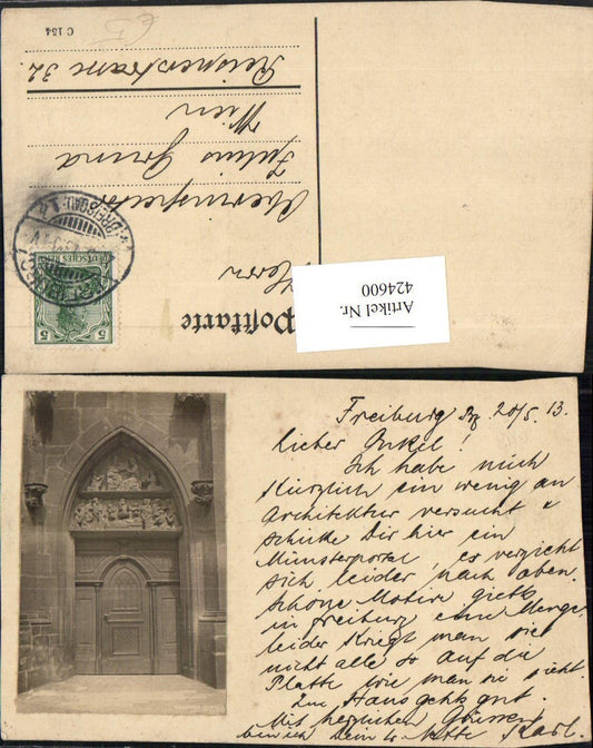 424600,Painted photo of Freiburg im Breisgau church portal