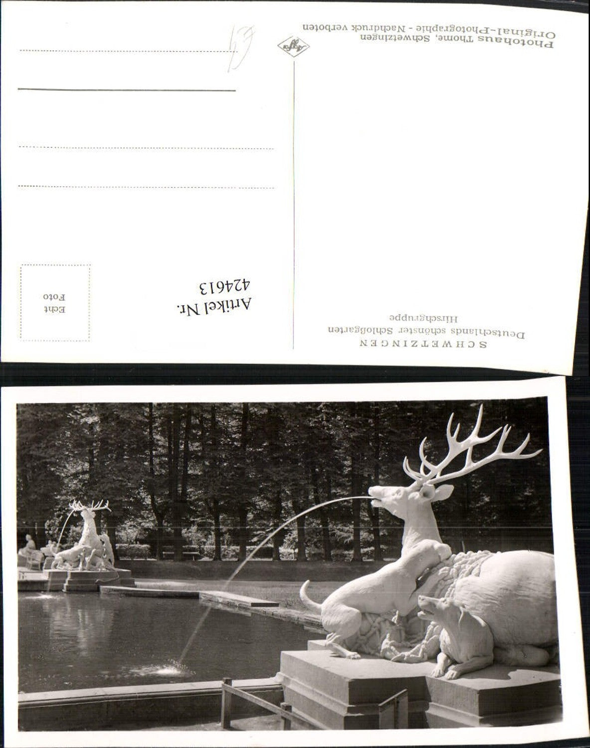 424613,Schwetzingen Schlossgarten Wasserbecken Hirsch Statue
