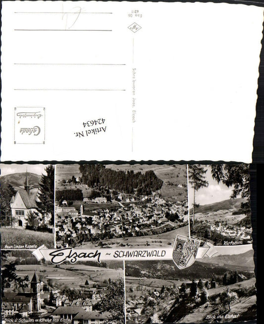 424634, Elzach in the Black Forest, general view of schools, church, chapel, multi-view postcard
