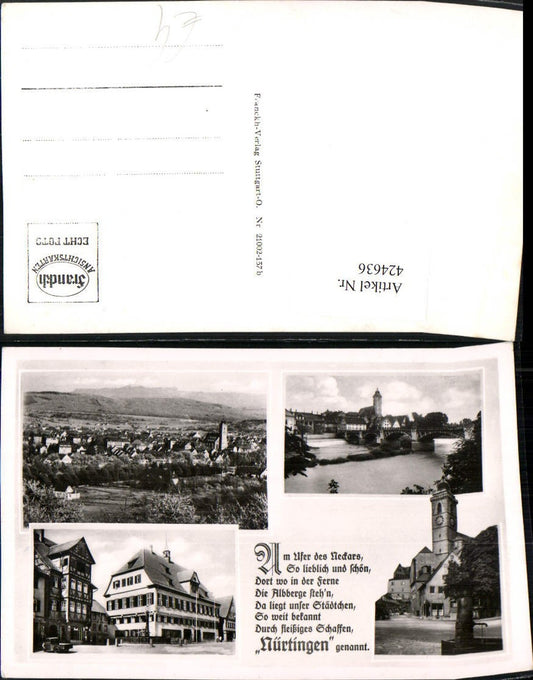 424636, Nürtingen Total Church River Fountain Multi-view postcard Saying
