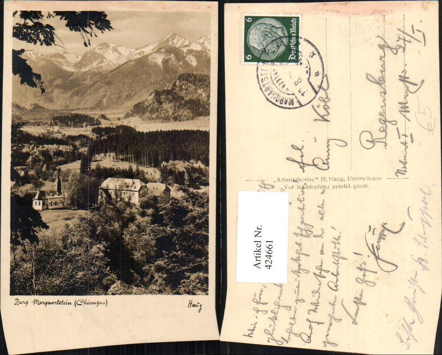 424661,Burg Marquartstein im Chiemgau Bergkulisse