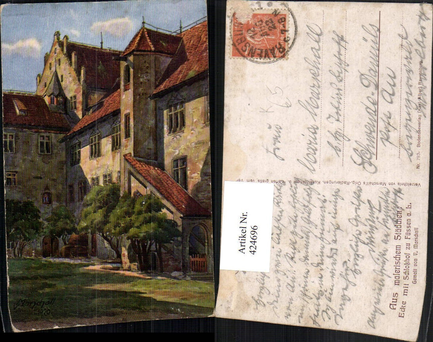 424696,Künstler AK V. Marschall Füssen Schloss Schlosshof Ecke