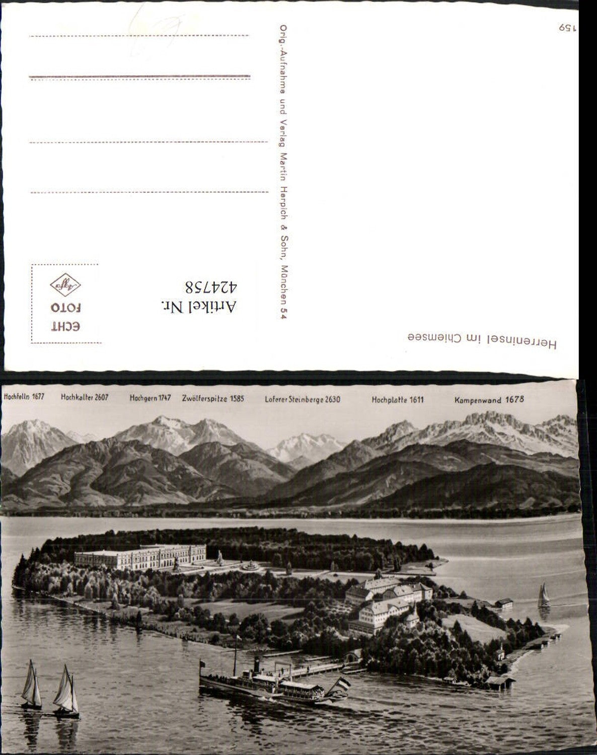 424758,Herreninsel im Chiemsee Totale Dampfer Bergkulisse