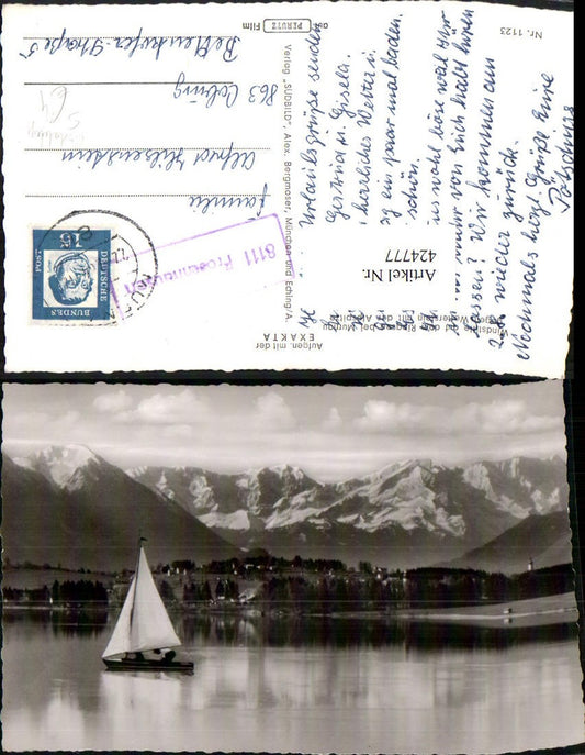424777,Riegsee b. Murnau geg. Wetterstein Segelboot Bergkulisse Postablage Froschhausen