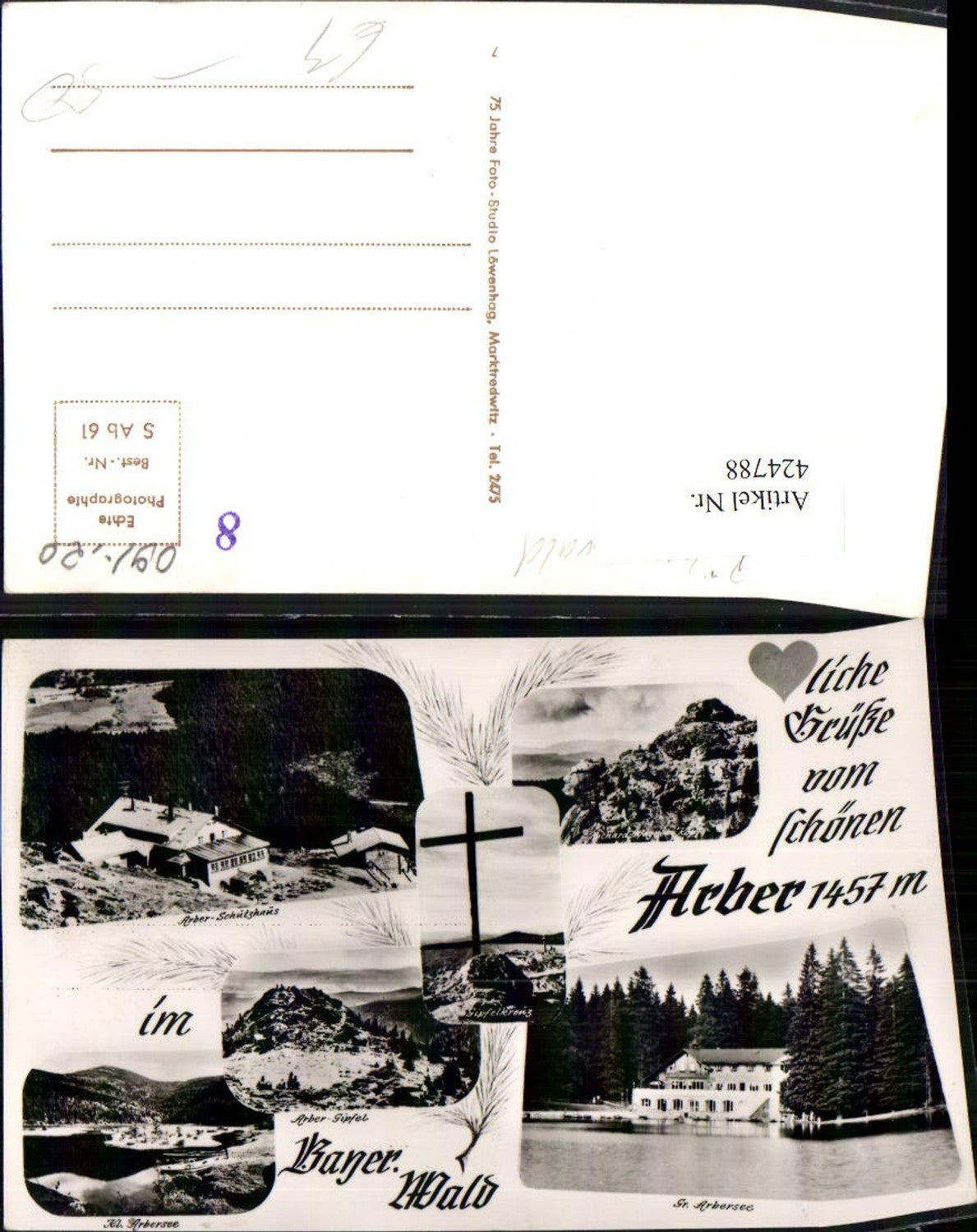 424788,Arber b. Bayerisch Eisenstein Arbersee See Schutzhaus Berghütte Mehrbildarte