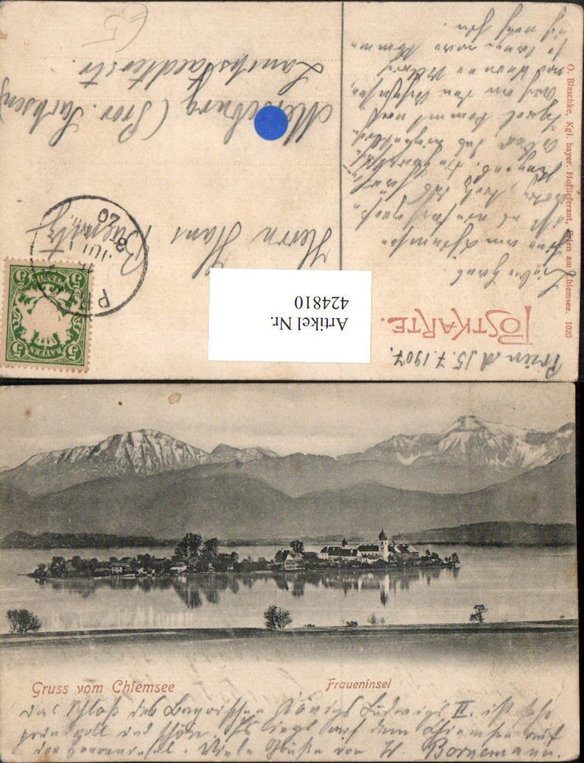 424810,Gruß vom Chiemsee Fraueninsel Totale Bergkulisse