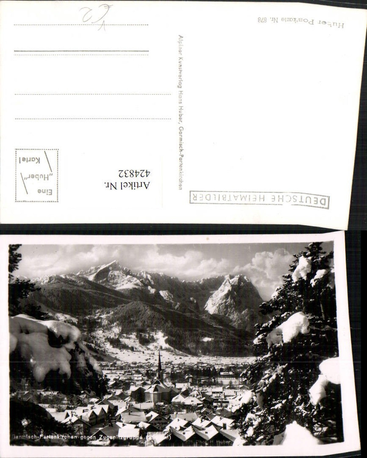 424832,Garmisch-Partenkirchen Totale geg. Zugspitze Bergkulisse Winterbild pub Hans Huber 878