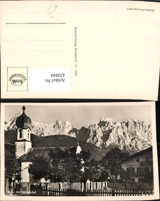424844,Krün Kirche m. Karwendel Bergkulisse