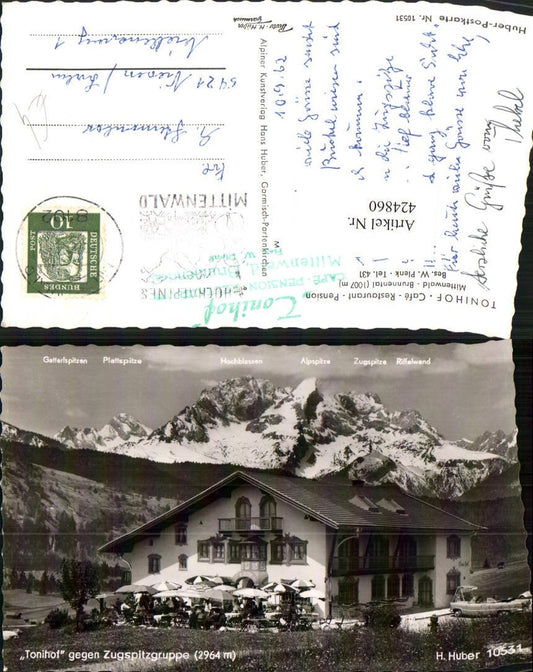 424860,Mittenwald Brunnental Pension Tonihof geg. Zugspitze Bergkulisse
