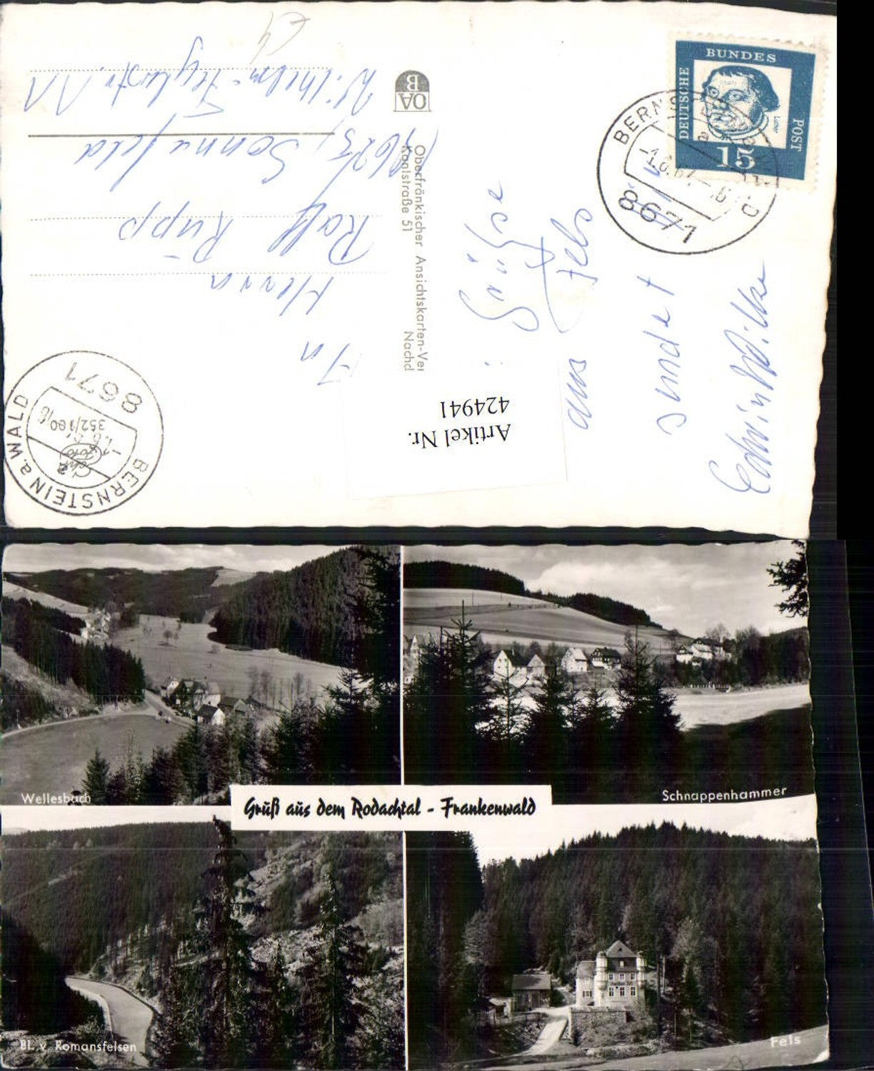 424941,Rodachtal Frankenwald Wellesbach Schnappenhammer Fels Mehrbildkarte