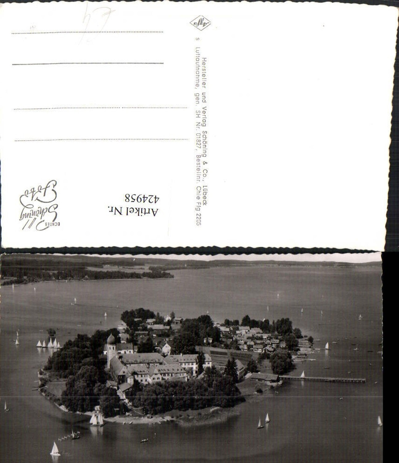 424958,Fraueninsel im Chiemsee Insel Totale Fliegeraufnahme