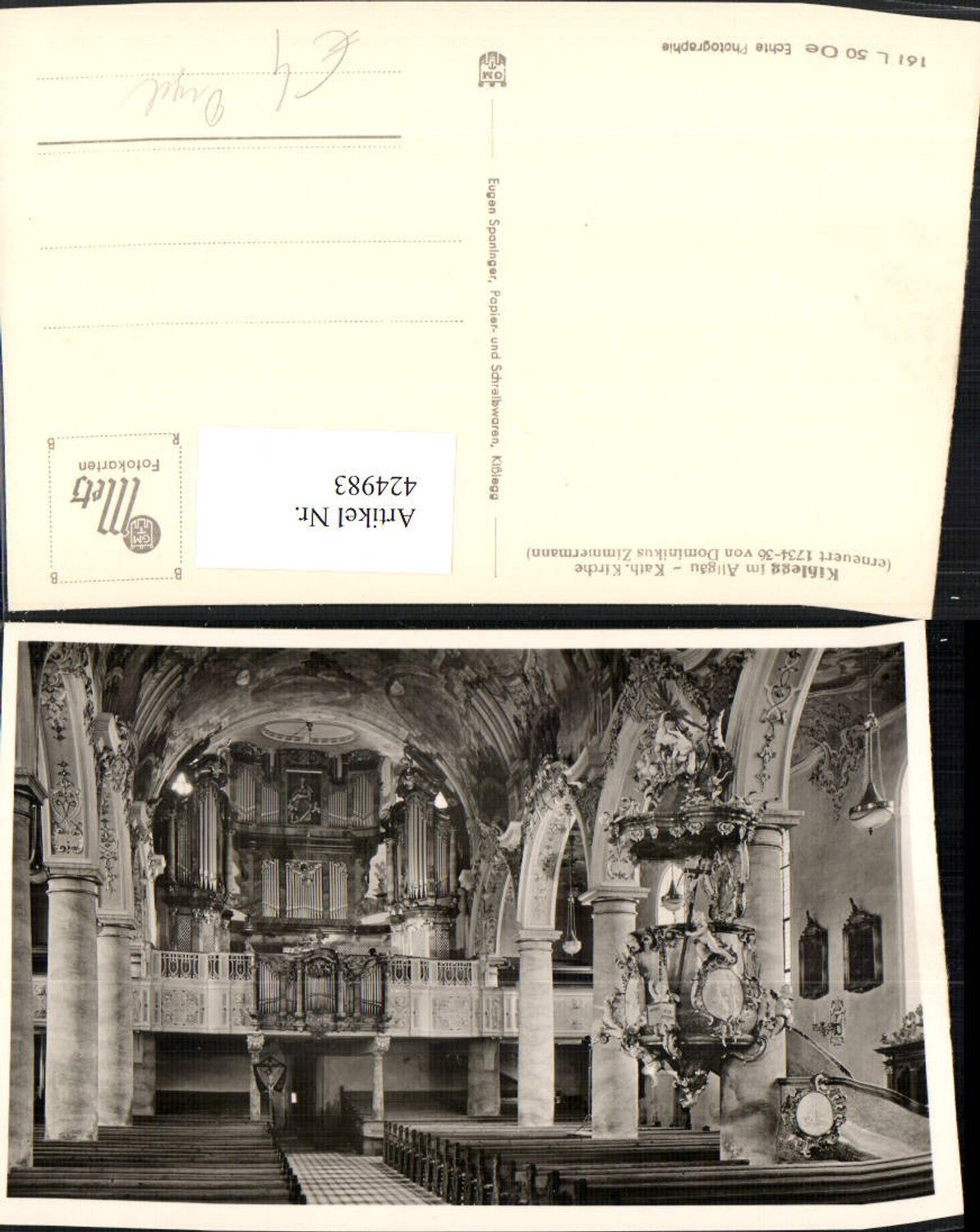 424983,Kißlegg im Allgäu Kirche Innenansicht Orgel Kanzel