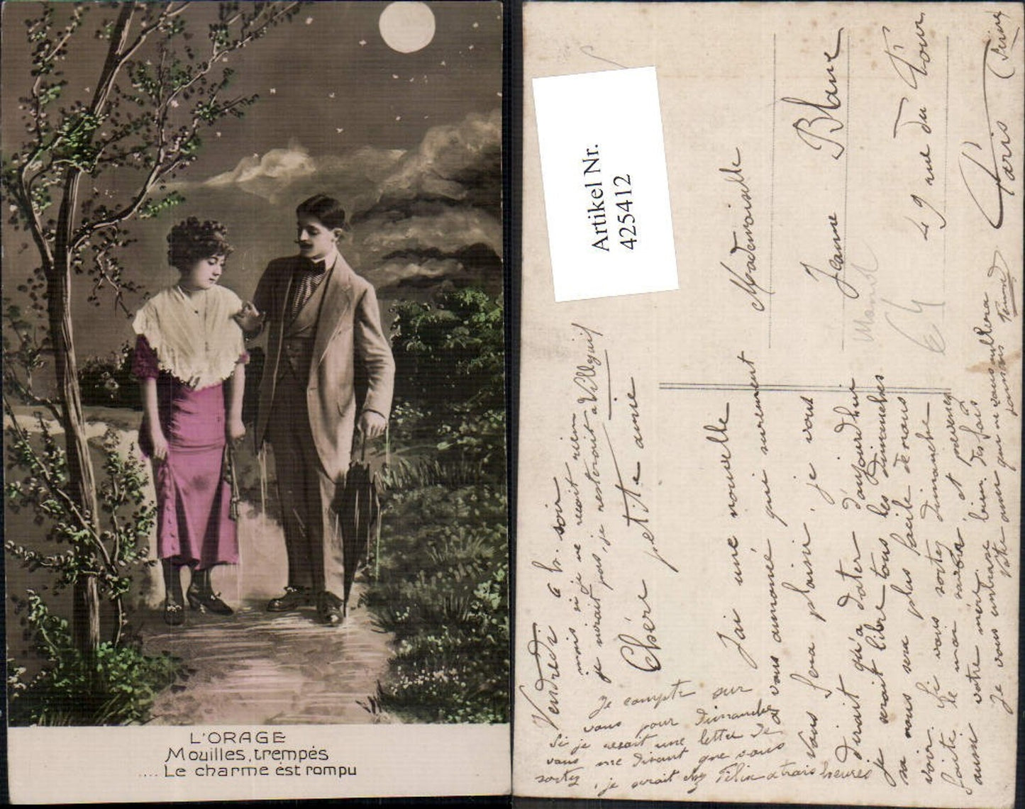 425412,Liebe Paar L Orage Mouilles trempes Le charme est rompu Spaziergang i. Mond Mondschein