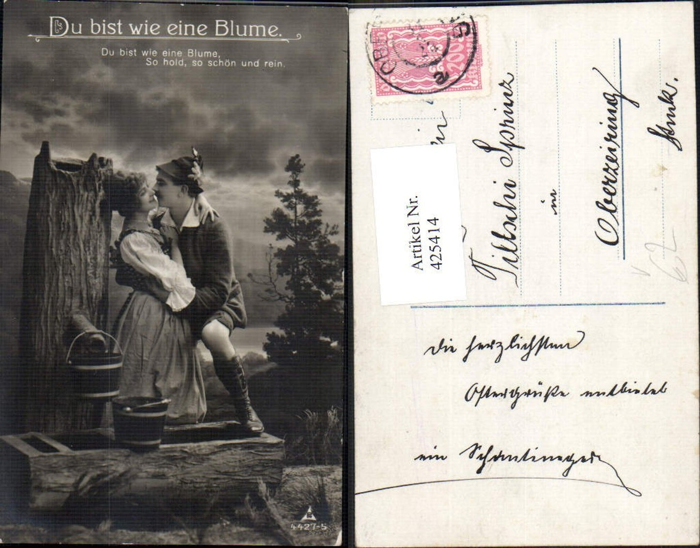425414,Liebe Paar Tracht Du bist wie eine Blume Kuss Brunnen Text pub Photochemie 4427/5