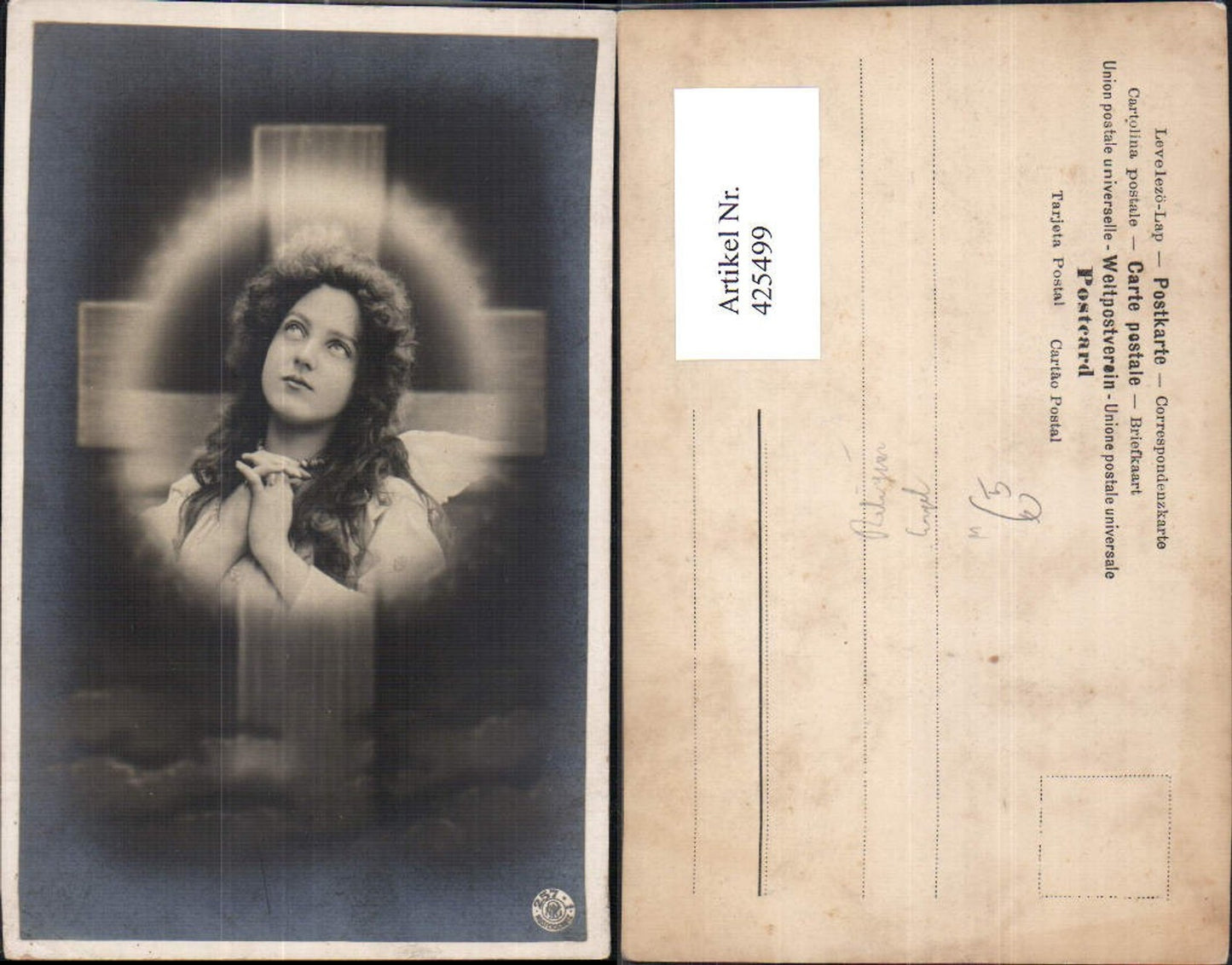 425499, Photomontage Praying Woman Angel Cross Religion pub NPG 257/1