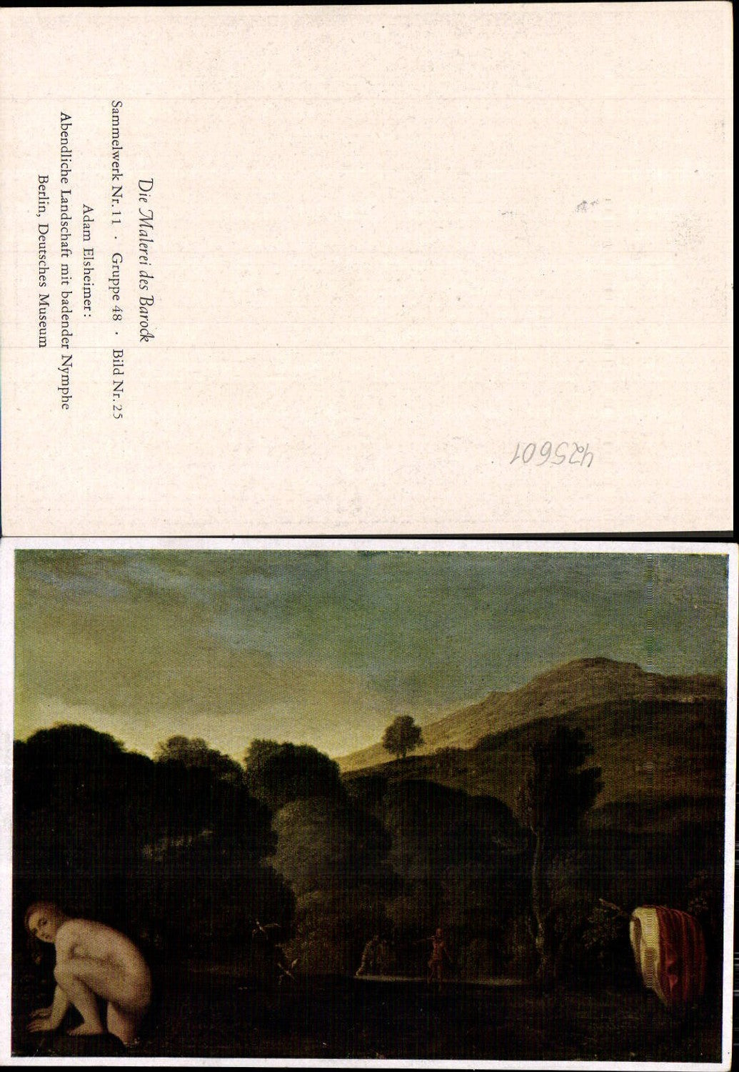 425601,Künstler Ak Adam Elsheimer Abendliche Landschaft mit badender Nymphe Erotik Barock