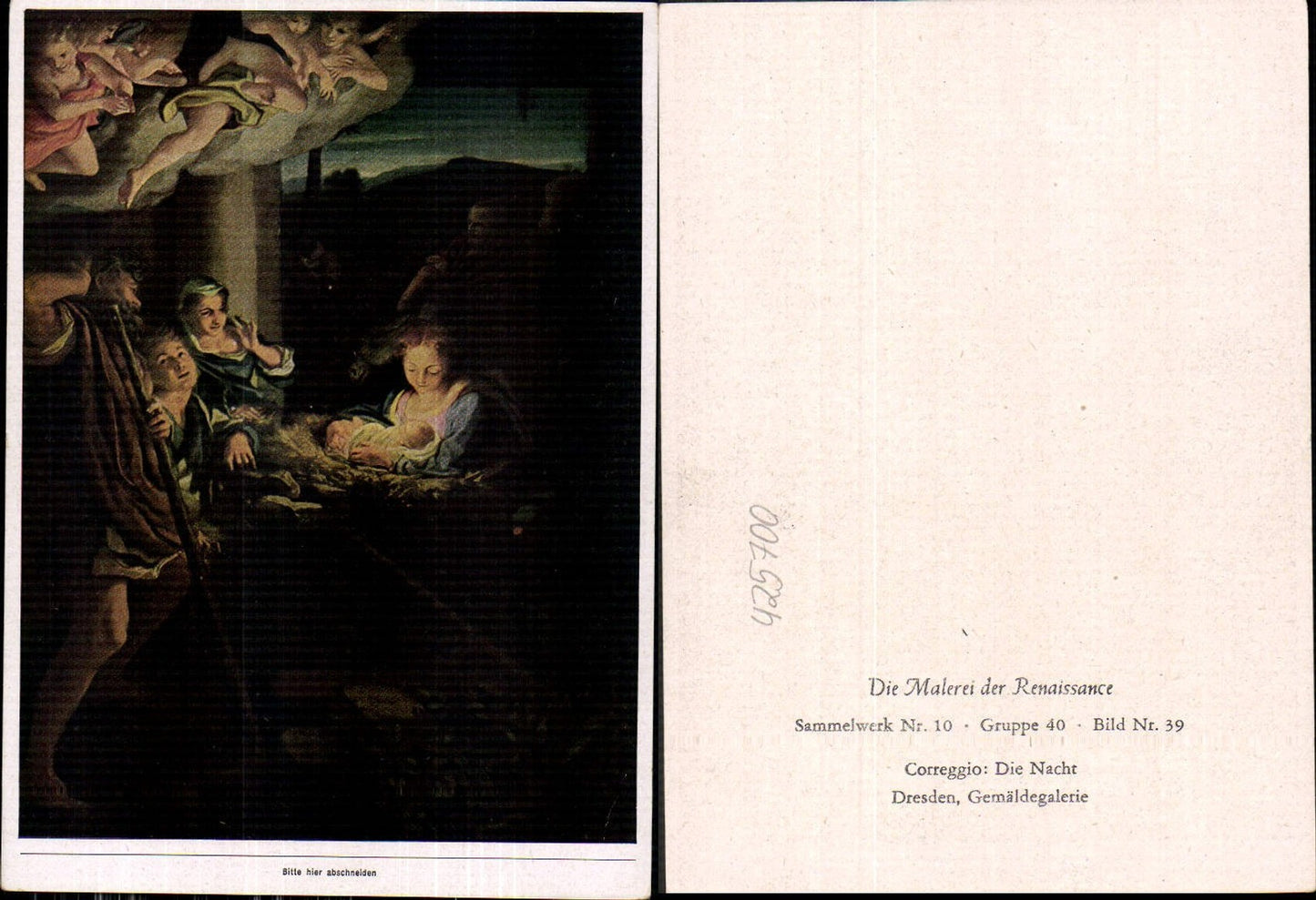 425700,Künstler Ak Correggio Die Nacht Jesus i. Krippe Engel Religion Renaissance