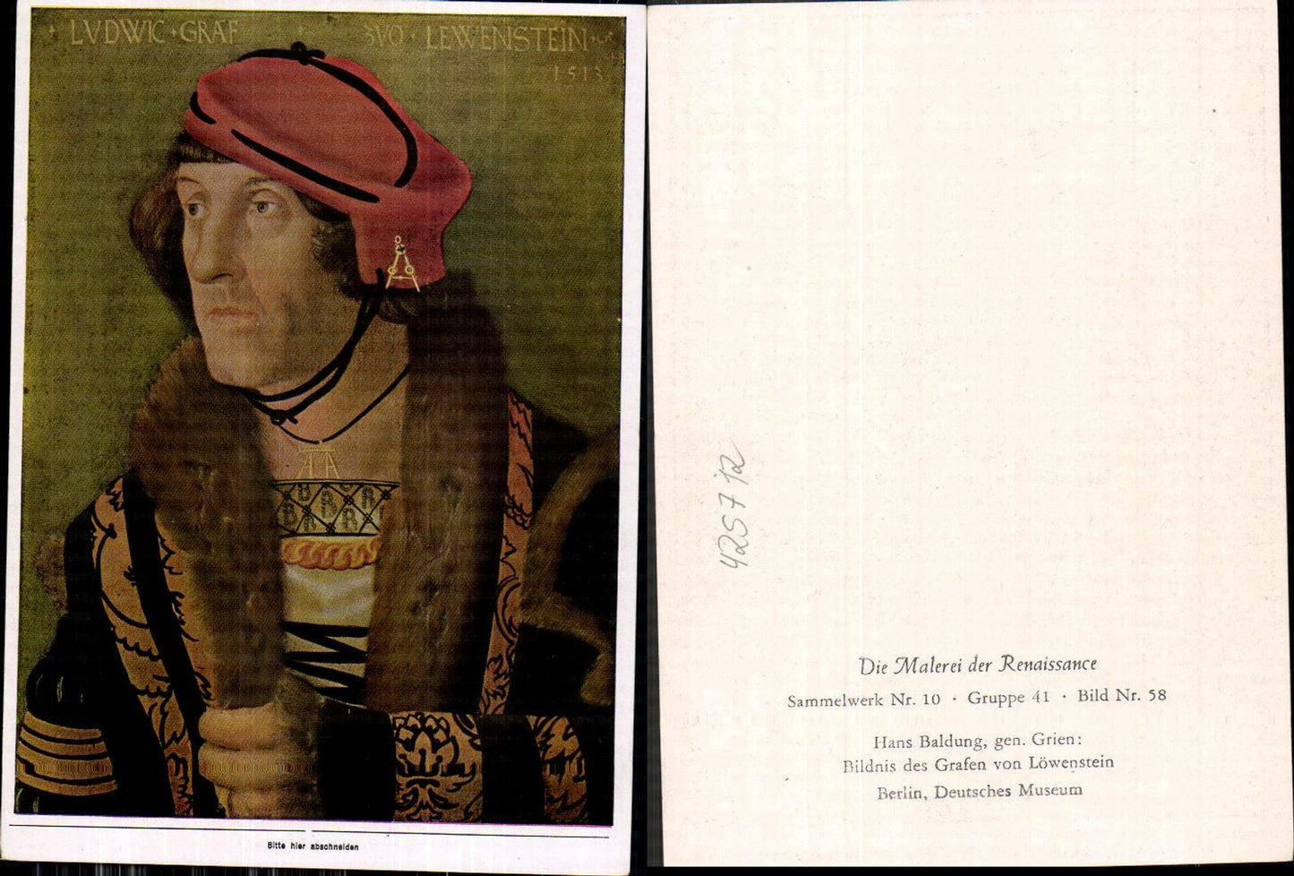 425712,Künstler Ak Hans Baldung gen. Grien Bildnis d. Grafen v. Löwenstein Adel Renaissance
