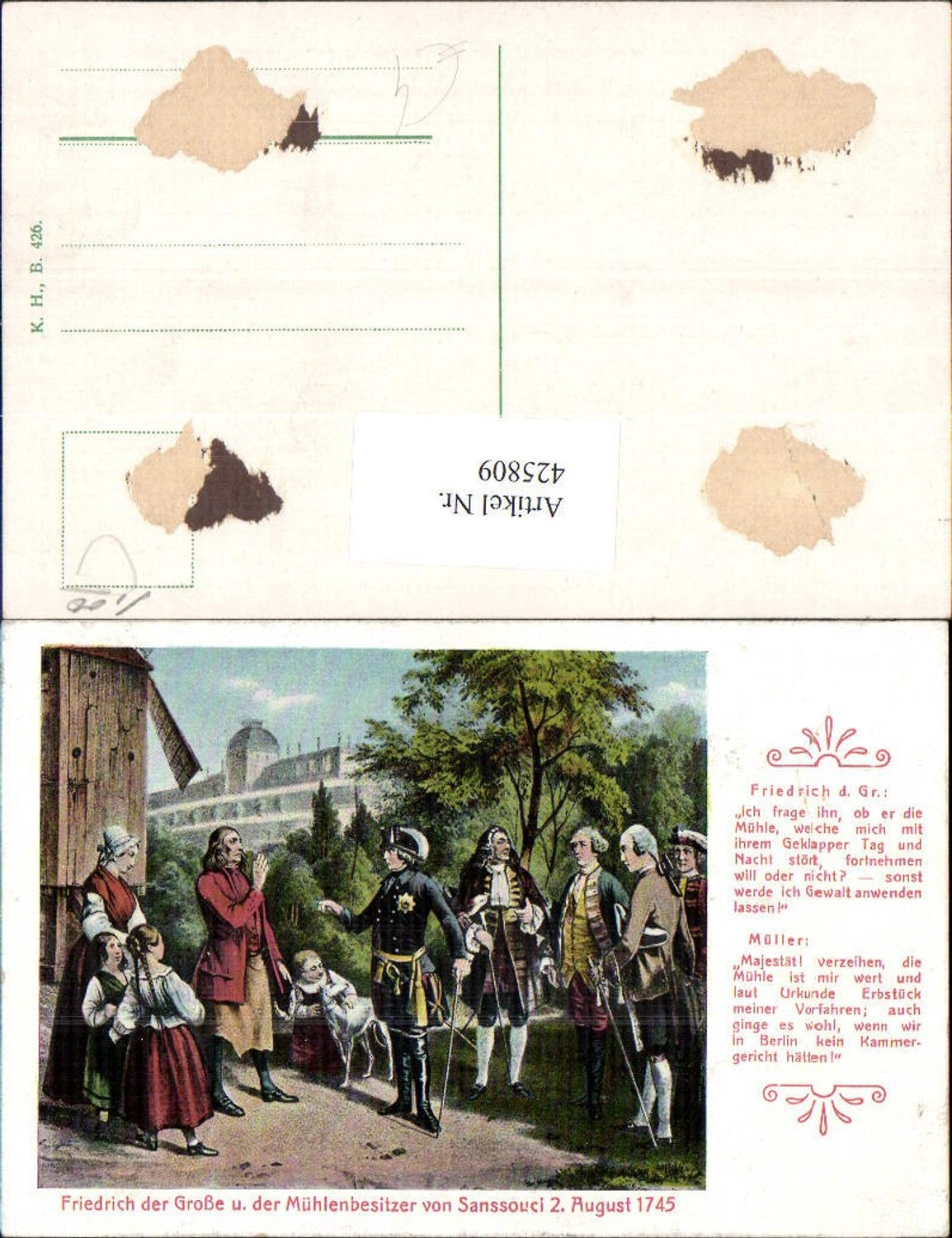 425809,Friedrich d. Große u. d. Mühlenbesitzer v. Sanssouci 1745 Adel Monarchie Deutschland
