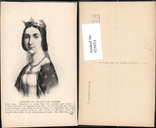 425821,Jeanne of France or Valois Portrait Adel Monarchie