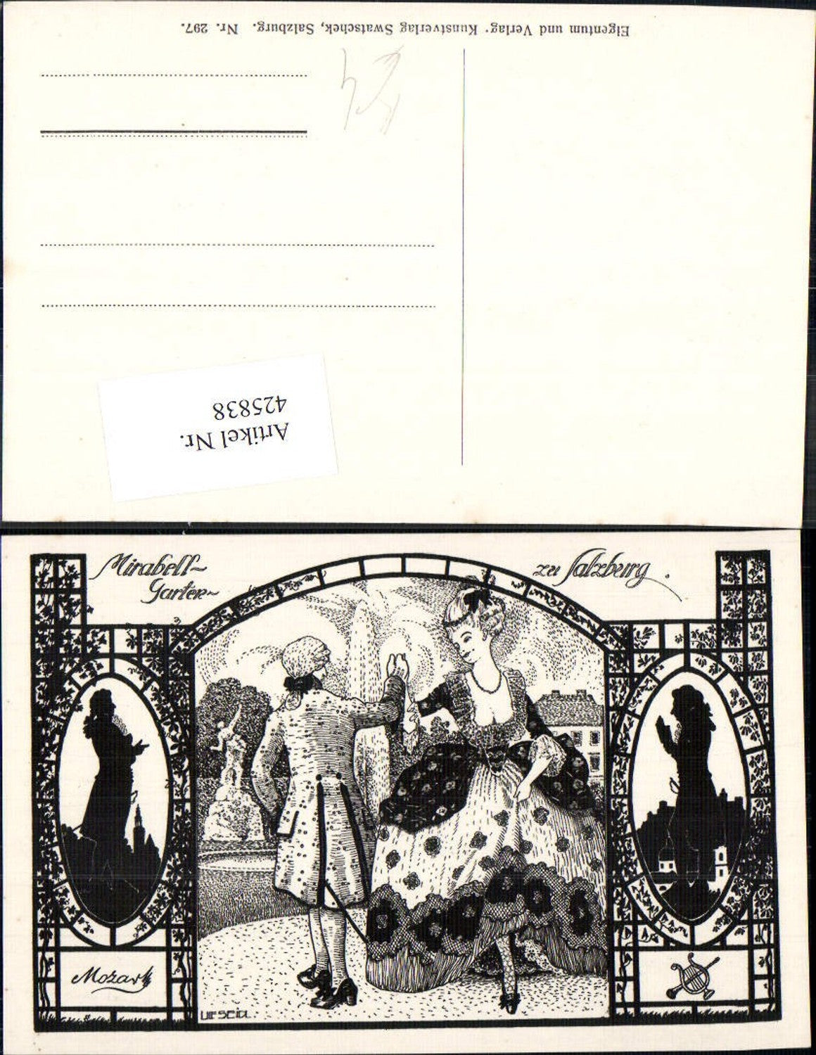 425838,Künstler Ak Ulf Seidl Mirabellgarten Salzburg Mozart Komponist Frau Tanzen Walzer