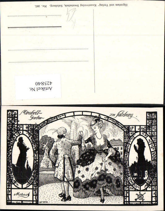 425840,Künstler Ak Ulf Seidl Mirabellgarten Salzburg Mozart Komponist Frau Tanzen Walzer