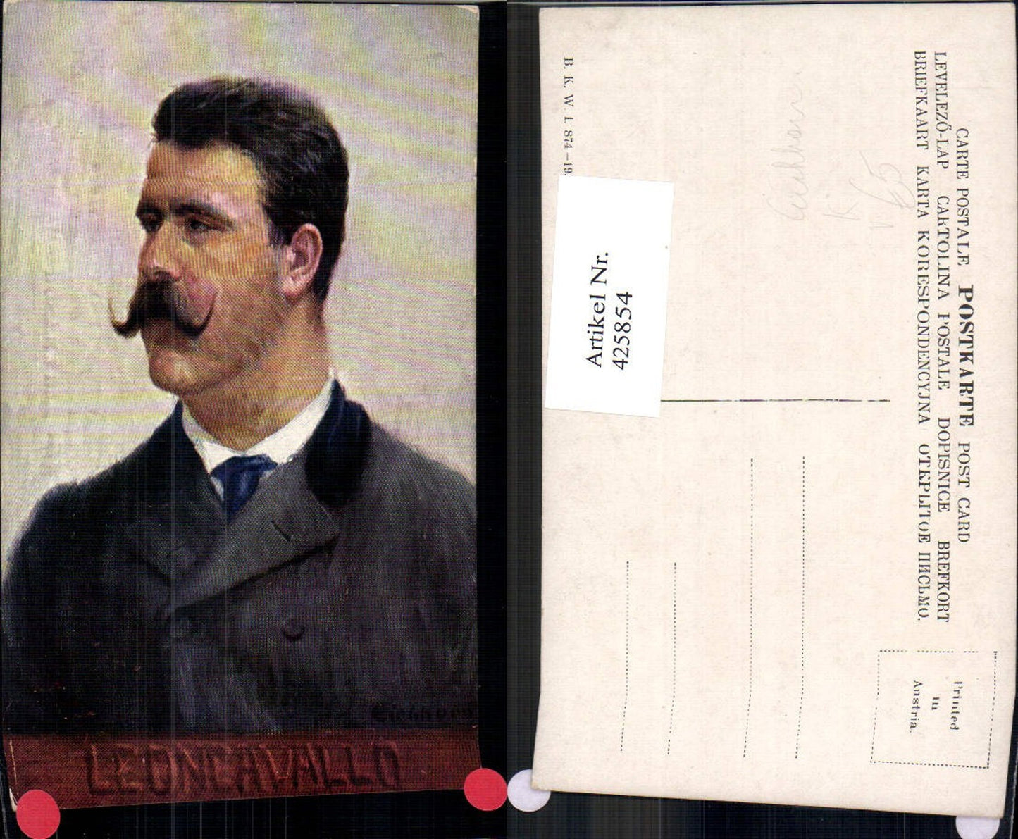 425854,Künstler Ak Eichhorn Ruggero Leoncavallo Komponist pub B.K.W.I. 874/19