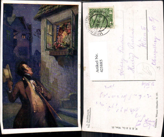 425885,Künstler Ak A. Karpellus Das Dreimäderlhaus Franz Schubert Komponist
