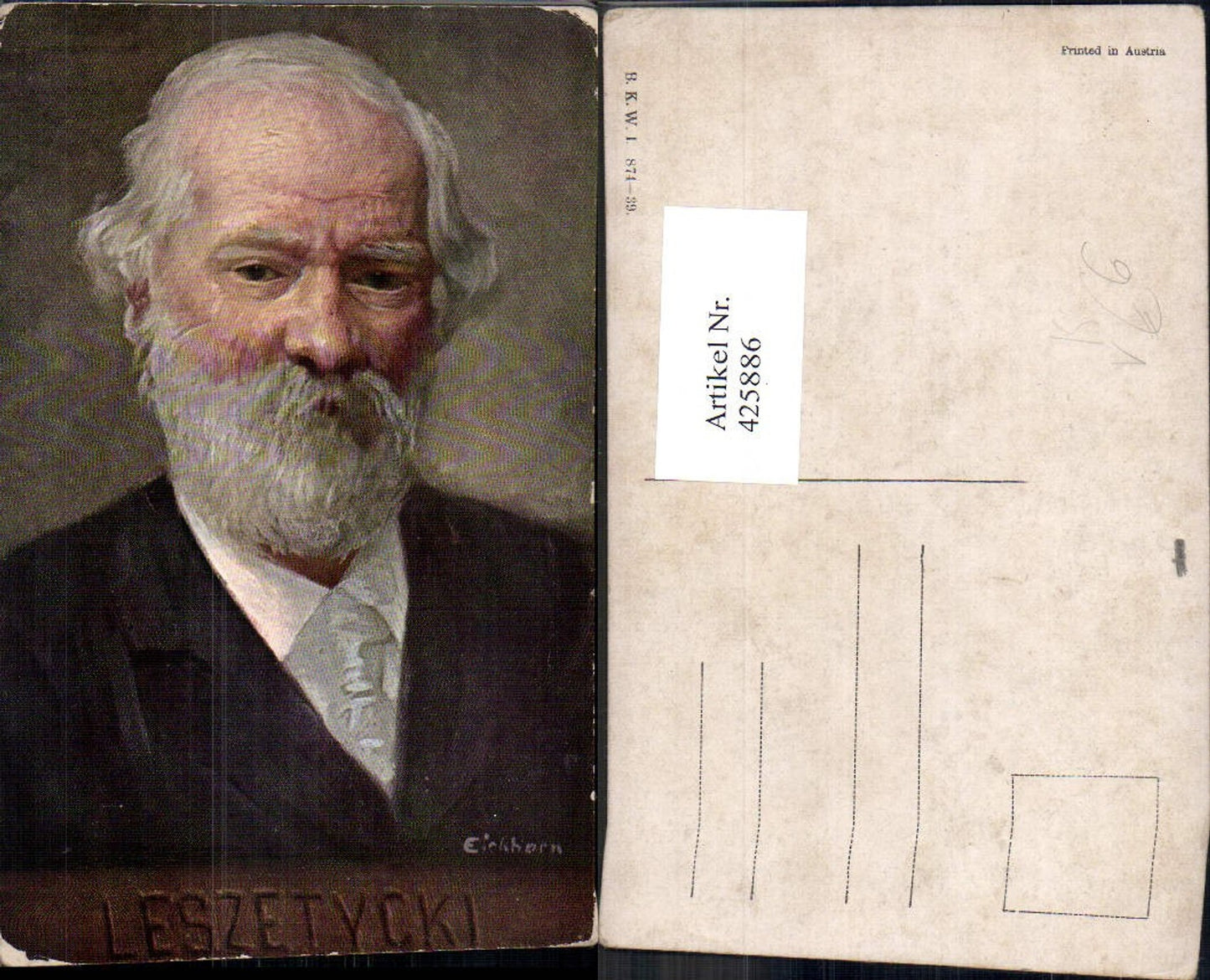 425886,Künstler Ak Eichhorn Teodor Leszetycki Pianist Musik Kunst Wissenschaft pub B.K.W.I. 874/39