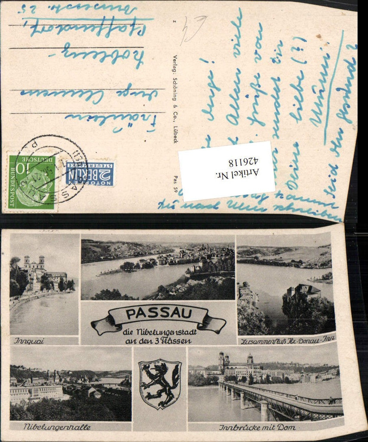 426118,Passau Totale Innquai Brücke Dom Nibelungenhalle Mehrbildkarte