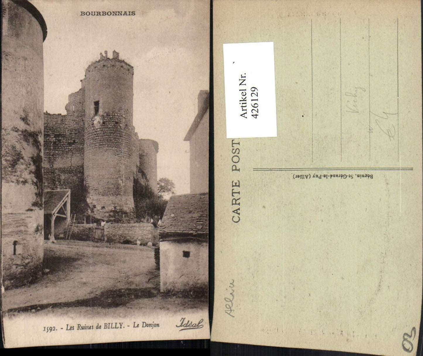 426129,Auvergne Allier Billy Les Ruines Le Donjon Burg Ruine Turm