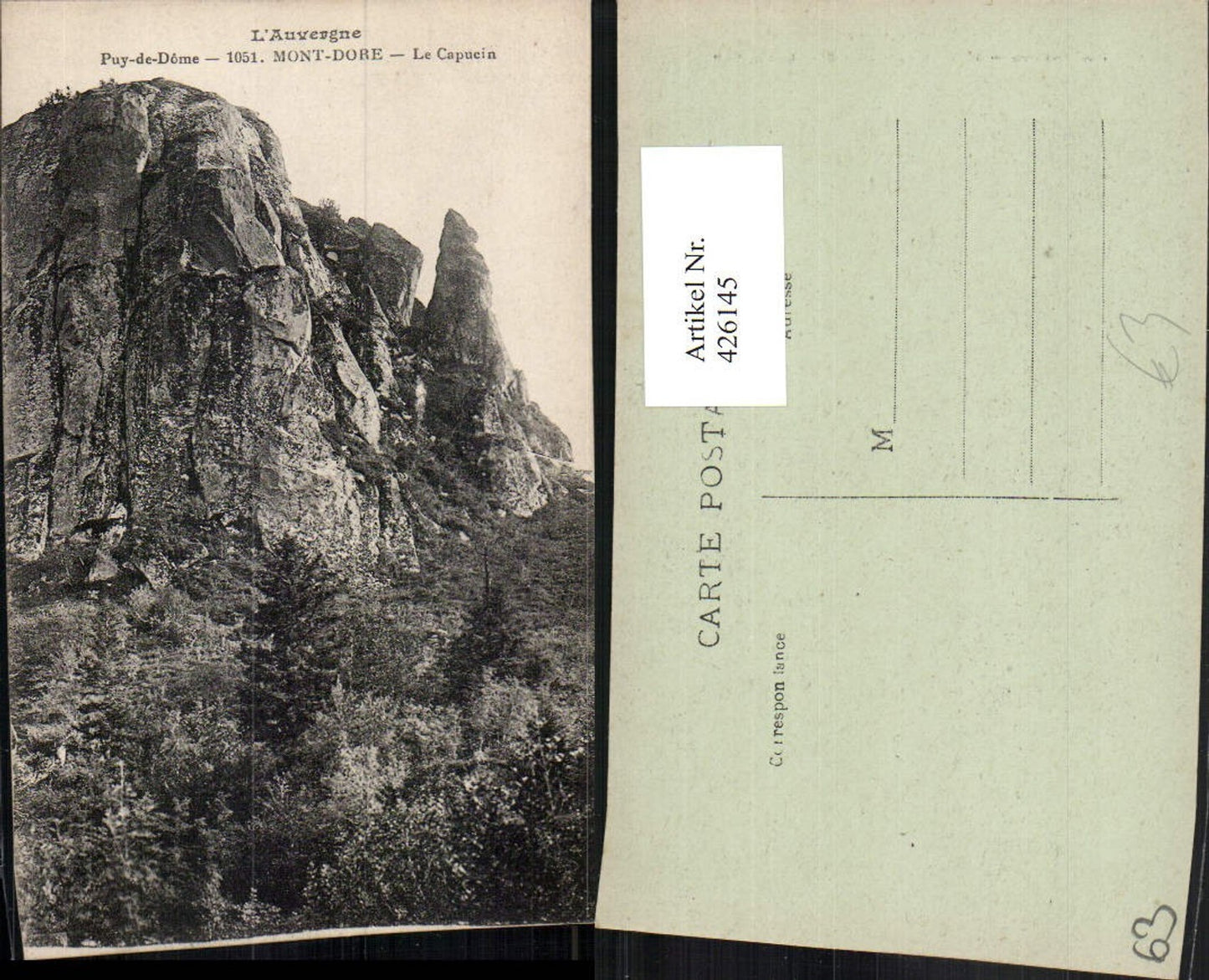 426145,Auvergne Puy-de-Dome Mont-Dore Le Capucin Felsen Klippe