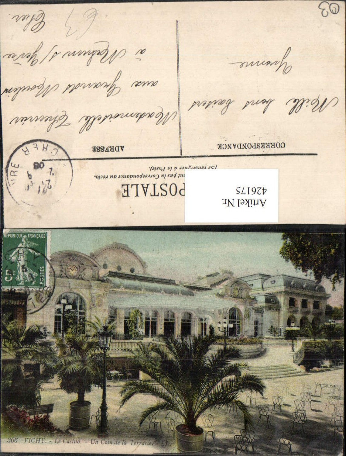 426175,Auvergne Allier Vichy Le Casino Un Coin de la Terrasse