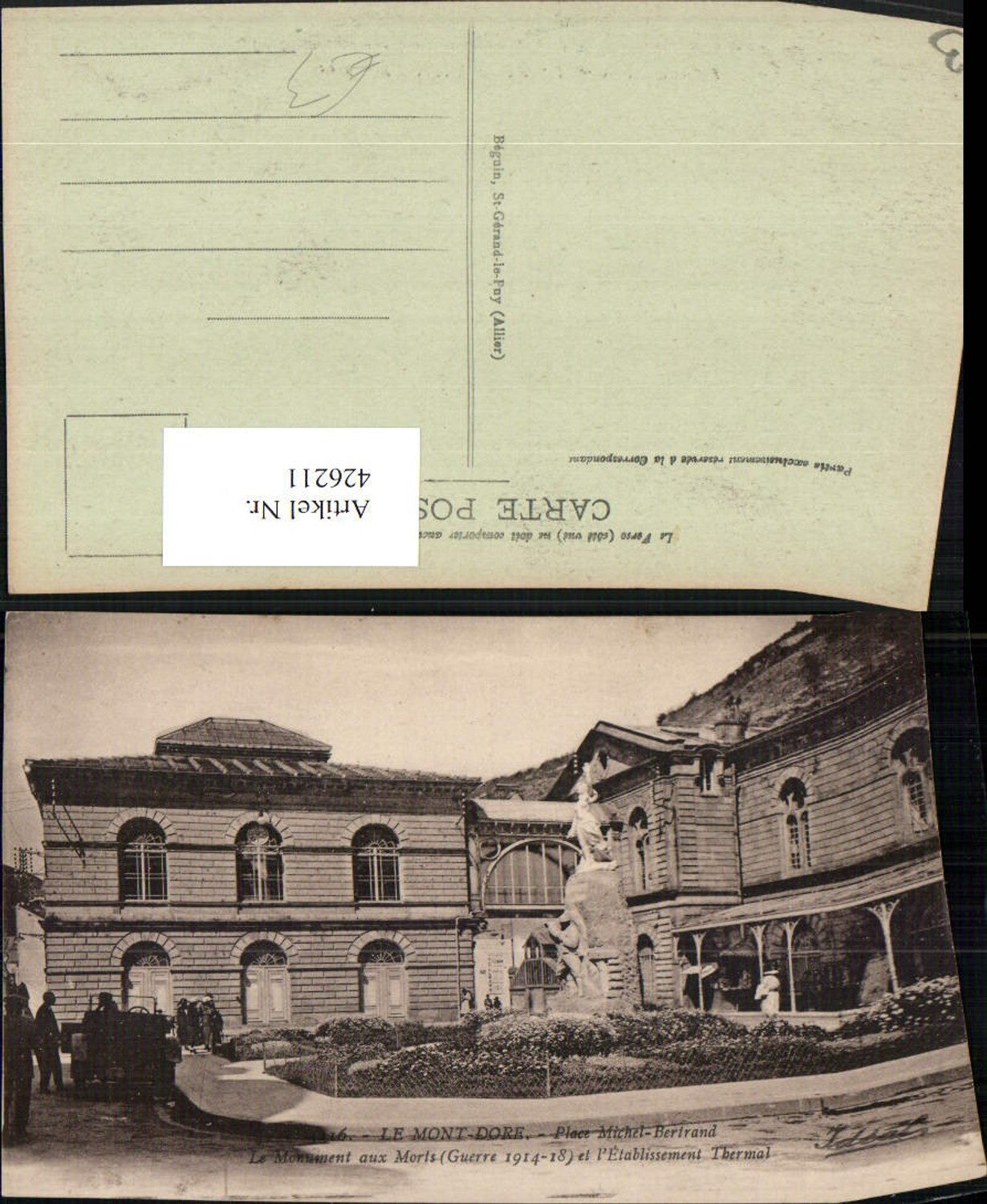 426211,Auvergne Puy-de-Dome Mont-Dore Place Michel-Bertrand Monument aux Morts