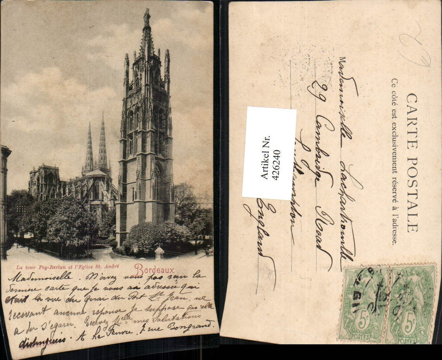 426240,Aquitanien Gironde Bordeaux La tour Pey-Berlan et Eglise St. Andre Turm Kirche