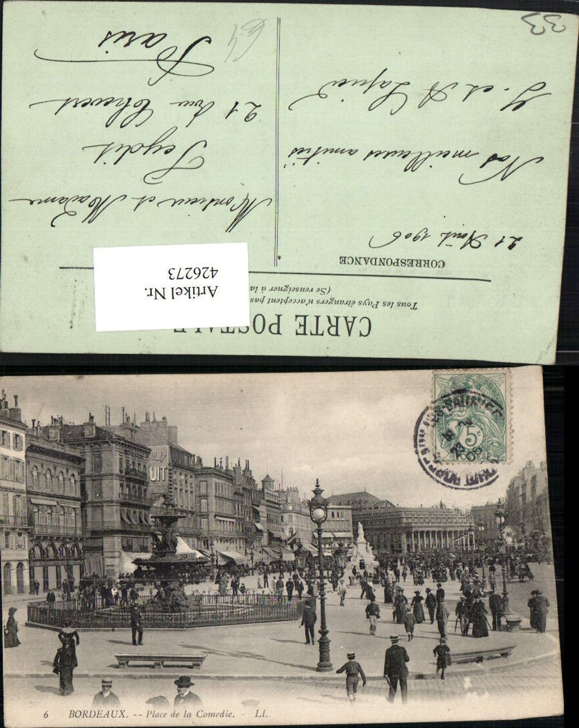 426273,Aquitanien Gironde Bordeaux Place de la Comedie Platz Brunnen