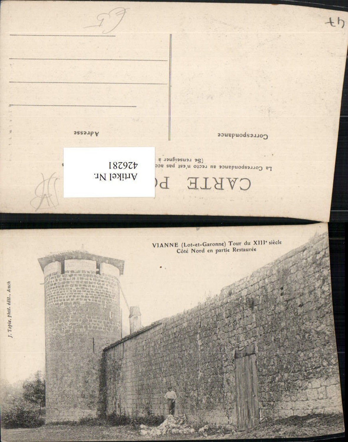 426281,Aquitanien Lot-et-Garonne Vianne Tour Cote Nord en partie Restauree Turm