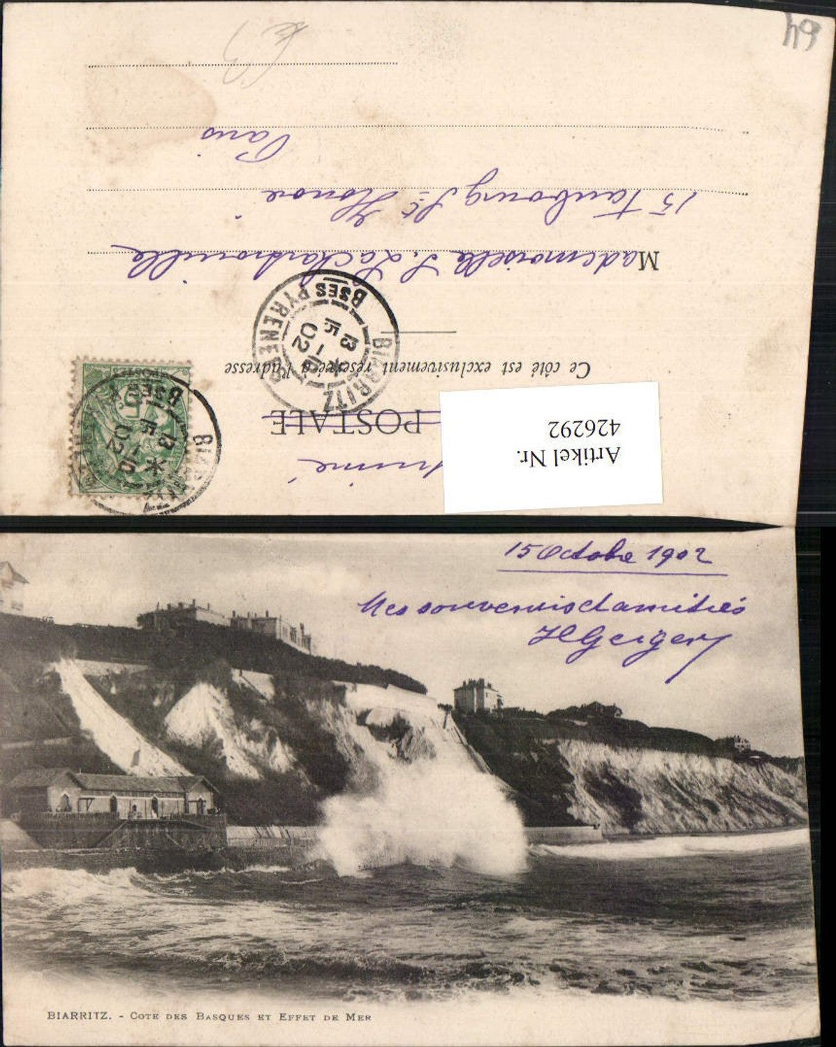 426292,Aquitanien Pyrenees-Atlantiques Biarritz Cote des Basques et Effet de Mer Brandung