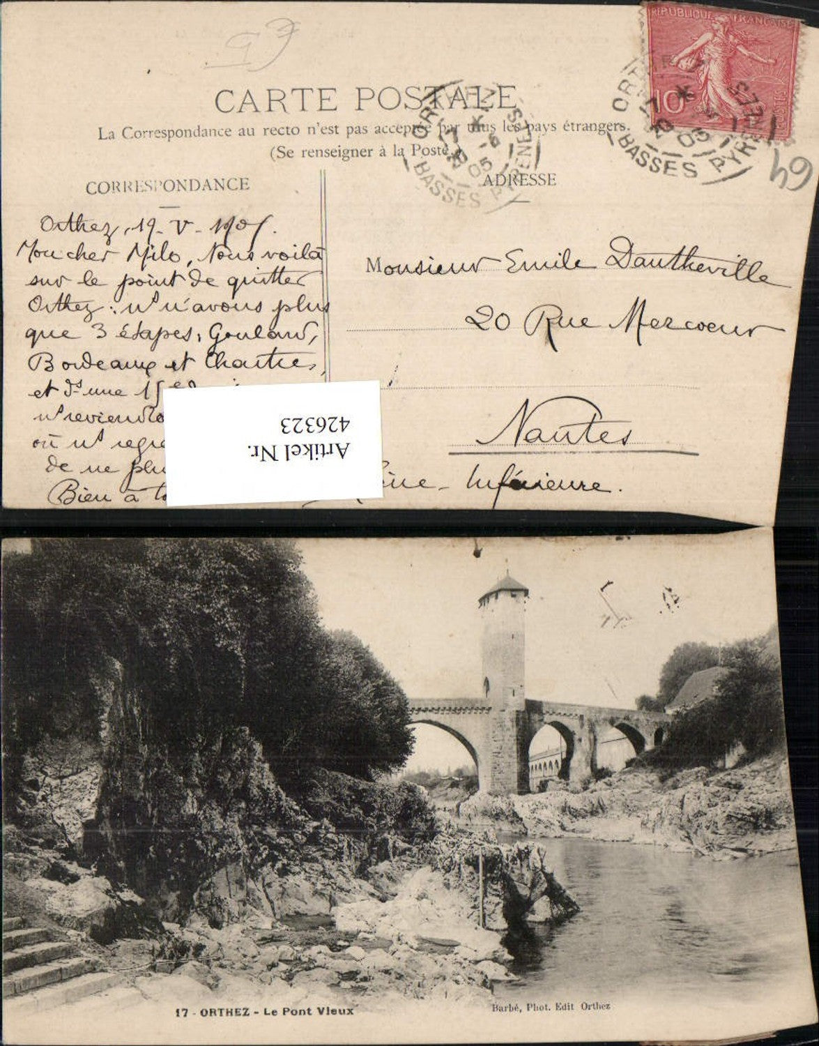 426323,Aquitanien Pyrenees-Atlantiques Orthez Le Pont Vieux Brücke Turm