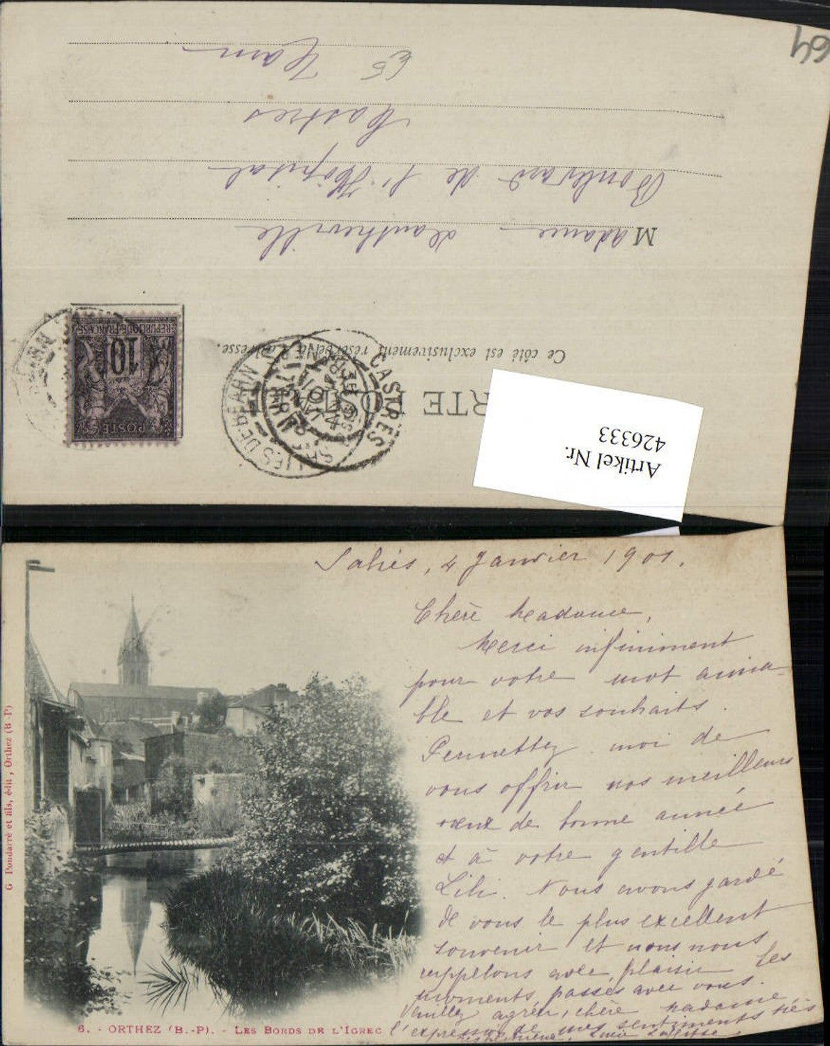 426333,Aquitanien Pyrenees-Atlantiques Orthez Les Bords de l'Igrec Teilansicht Kirche
