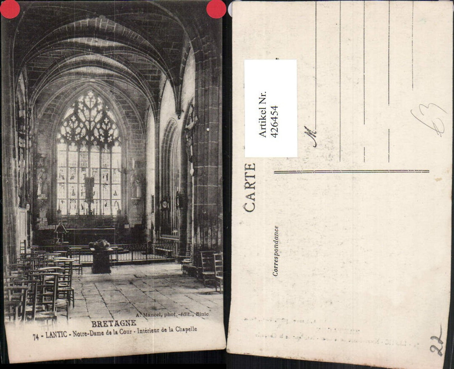 426454,Bretagne Cote-Amor Lantic Notre-Dame de la Cour Chapelle Interieur Kapelle