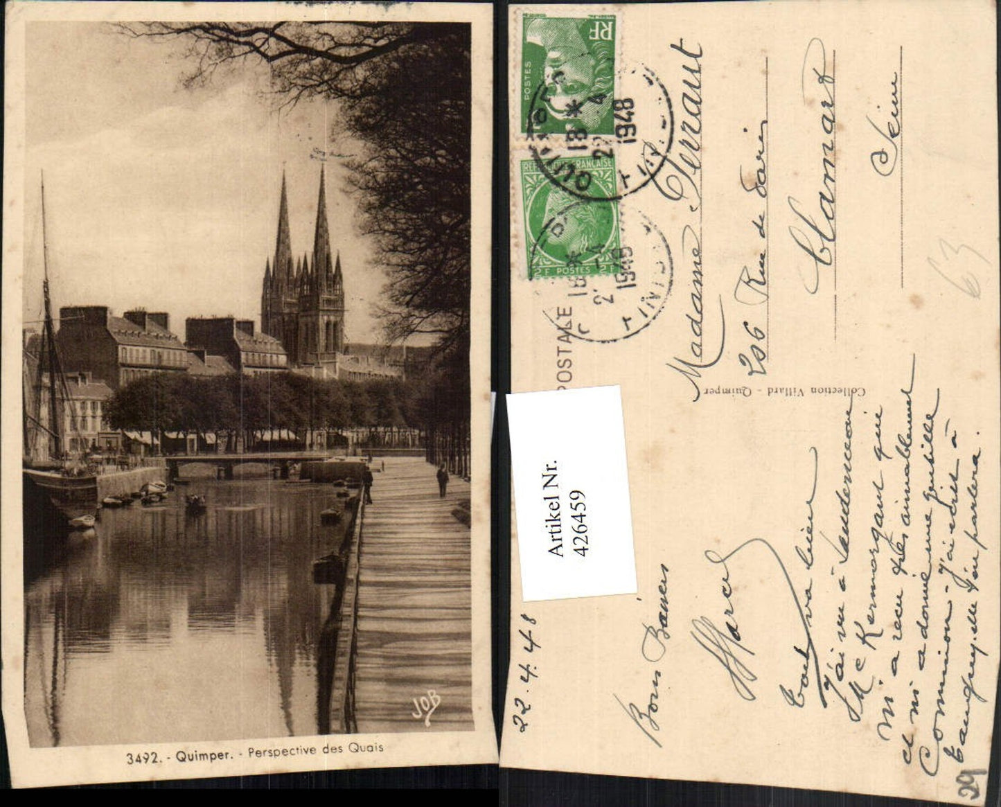 426459,Bretagne Finistere Quimper Perspective des Quais Kirchentürme