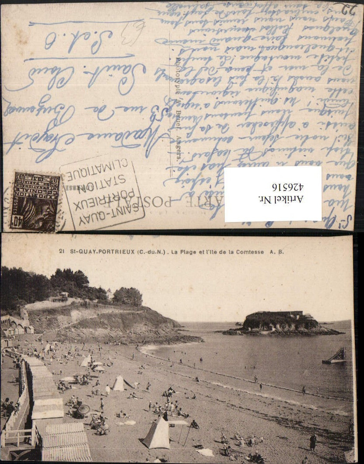 426516,Bretagne Cote-Amor St-Quay-Portrieux La Plage et Ile de Comtesse Strand Insel