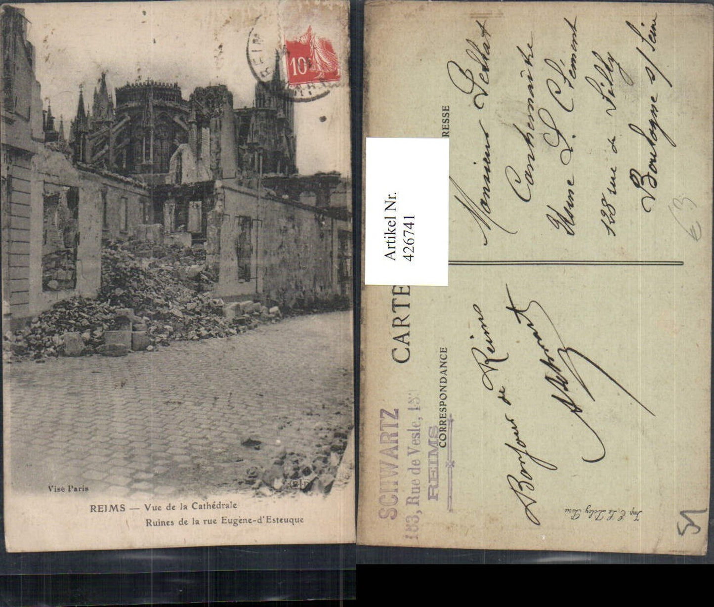 426741,Champagne-Ardenne Marne Reims Vue de la Cathedrale Kirche Zerstörung